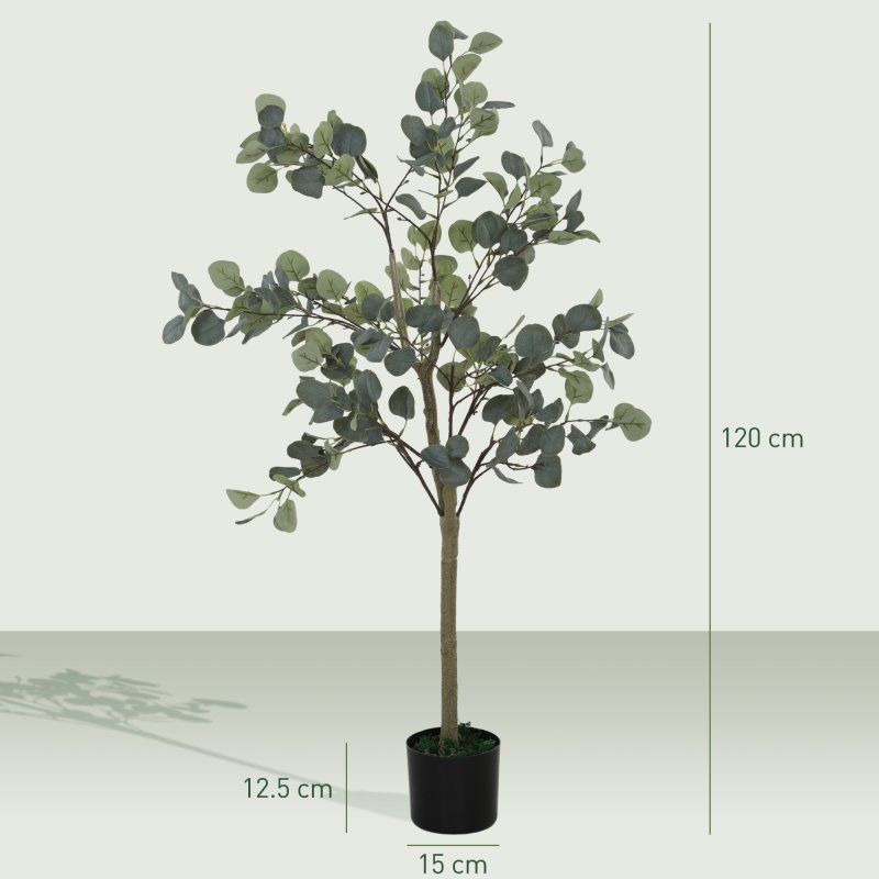 HOMCOM Set of 2 Decorative Artificial Tree, 4ft/ 120cm Silk Eucalyptus Trees with 230 Silver Dollar Leaves in Pot, Fake Plants for Home, Office, Living Room, Indoor Decor