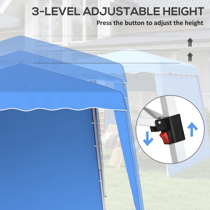 Outsunny 2.4 x 2.4m Pop Up Gazebo Canopy Tent with 2 Sidewalls and Carry Bag, Height Adjustable, UV50+ Party Tent Event Shelter for Garden, Patio, Blue