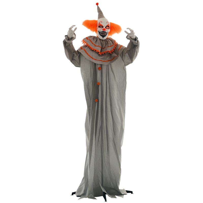 HOMCOM 183cm Orange Classic Clown Outdoor Halloween Decoration, Halloween Animatronic with Sound Activated, Light Up Eyes, Sound Effects, Animated Prop for Haunted House