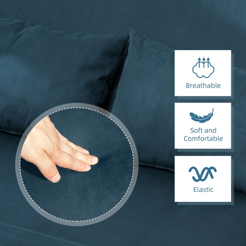 HOMCOM 2 Seater Sofa Bed, Click Clack Convertible Bed Settee, Modern Velvet Feel Fabric Sofa with 2 Cushions for Living Room, Bedroom, Guest Room, Navy Blue