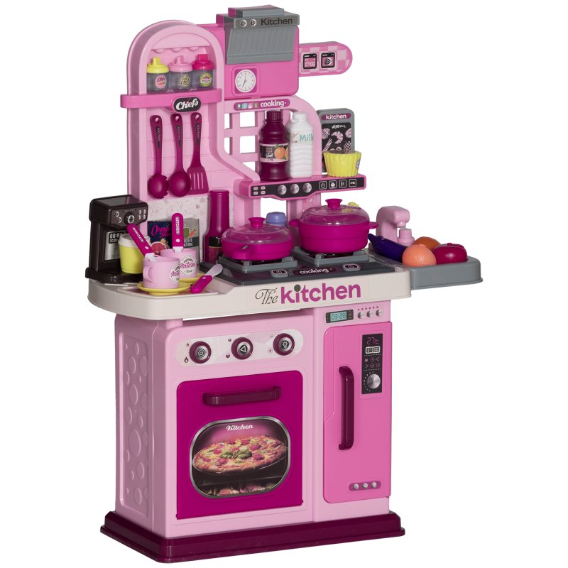 AIYAPLAY Kids Kitchen, Toy Kitchen, Toddler Pretend Play Kitchen with 33-Piece Accessories, Lights, Sounds, for Ages 3-6 Years, Pink
