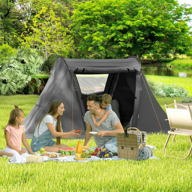 Outsunny 3 Man Camping Tent with Living Area and 2 Bedrooms, 3000mm Waterproof Family Tent with Sewn-in Groundsheet, Portable Dome Tent with Bag for Hiking, Festival, Backpacking, Drak Grey