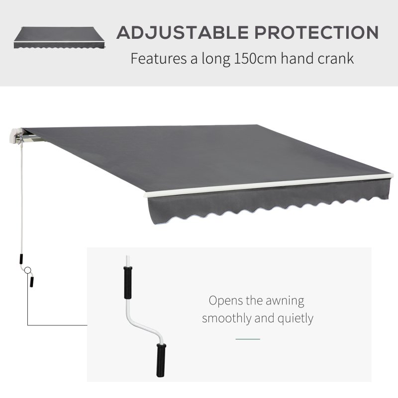 Outsunny 4x2.5m Retractable Manual Awning Window Door Sun Shade Canopy with Fittings and Crank Handle