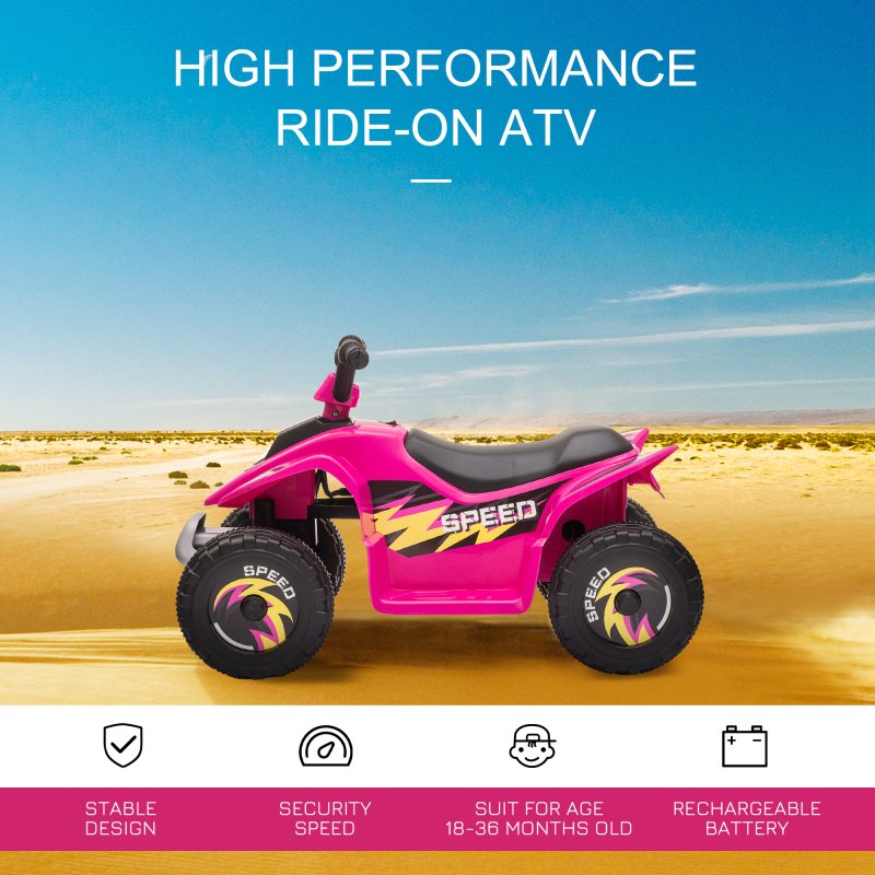 HOMCOM 6V Kids Electric Ride on Car All Terrain Vehicle Toy Quad Bike w/ Forward Reverse Functions Toddlers for 18-36 Months Old Pink