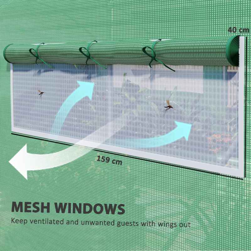 Outsunny 6 x 3 x 2m Polytunnel Greenhouse with 3 Roll-up Doors and Mesh Windows, Walk-in Garden Tunnel Warm House Tent with UV-resistant PE Cover and Galvanised Steel Frame, Green
