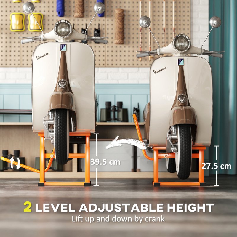 DURHAND 150KG Steel Motorcycle Lift Rubber Platform, Crank Lift Manual Repair Clean Hoist Table Assist Off-Road Dirt Bike Stand, 27.5/39.5H cm, Orange