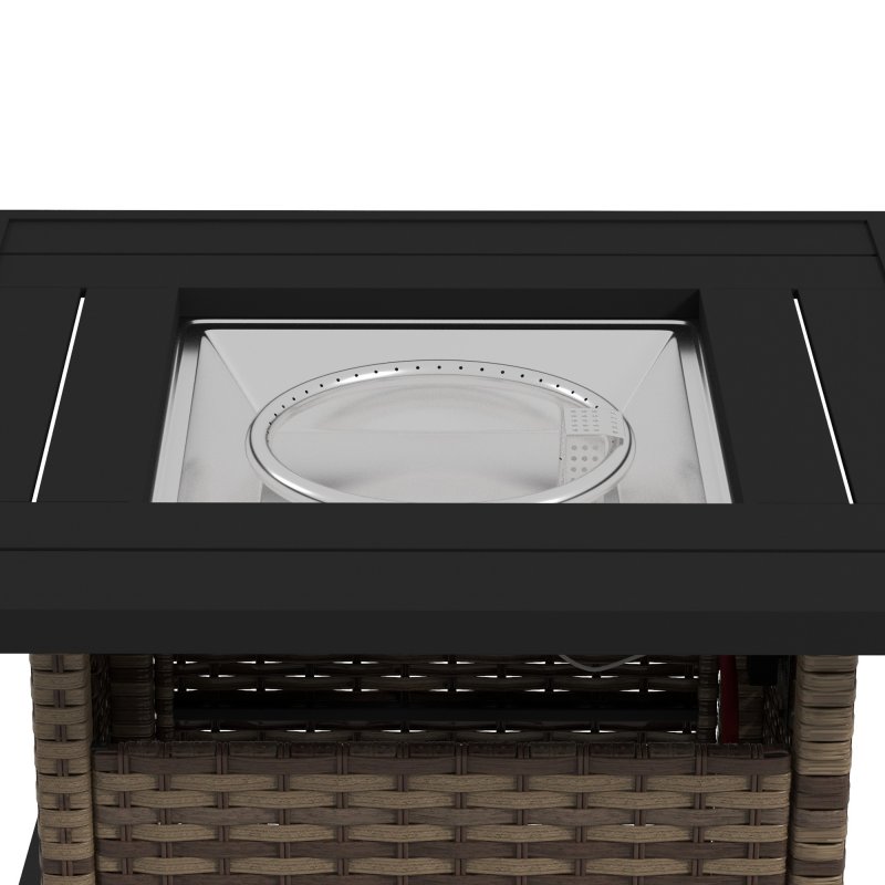 Outsunny Outdoor Rattan Gas Fire Pit Table, 50,000 BTU Square Garden Table with Fire Pit, Rain Cover, Wind Guard, Pulse-Ignition and Volcanic Rock, 72.5 x 72.5 x 67.5 cm, Mixed Brown