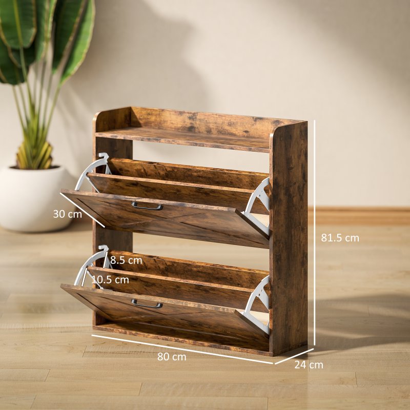 HOMCOM 2 Drawer Narrow Shoe Cabinet, Farmhouse Slim Shoe Storage Cabinet Cupboard with Adjustable Shelves and Barn Door Design for Entryway, Hallway, Rustic Brown