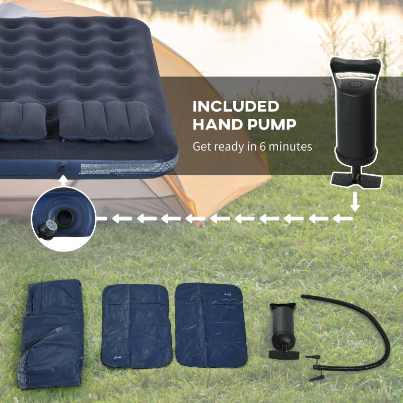 Outsunny King Size Air Bed with 2 Pillows, Hand Pump, Inflatable Mattress with Flocked Surface for Guest, Camping, Travel, 203 x 152 x 22cm