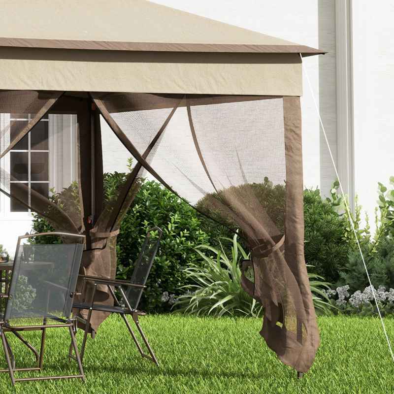 Outsunny 3 x 3(m) Pop Up Gazebo, Marquee Party Tent with Double Tier Roof, Netting and Carry Bag, Event Shelter for Outdoor Patio, Khaki