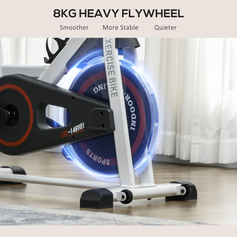 HOMCOM Upright Exercise Bike 8kg Flywheel Indoor Training Cycling Machine Stationary Workout Bicycle with Adjustable Resistance Seat Handlebar LCD Display for Home Gym, White