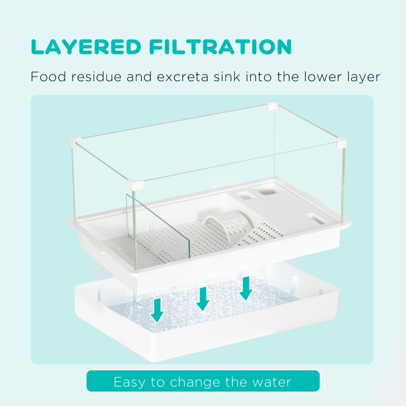 PawHut 50cm Turtle Tank Aquarium, Glass Tank with Basking Platform, Filter Layer Design, Full View Visually Terrapin Reptile Habitat, White