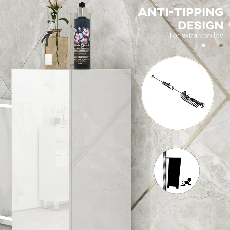 kleankin High Gloss Bathroom Cabinet, Free Standing Storage Cupboard with Doors and Adjustable Shelves, White