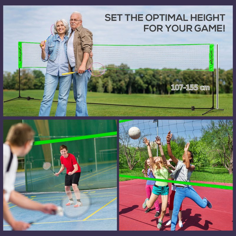 SPORTNOW 5M Portable Badminton Set, Height Adjustable Tennis Volleyball Net with 3 Shuttlecocks, 4 Rackets and with Carry Bag, Multi-Sports Badminton Net for Indoor Outdoor, Garden, Beach Games