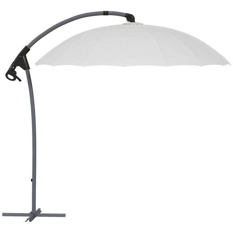 Outsunny 2.7m Cantilever Parasol with Cross Base, Banana Parasol with Crank Handle and 16 Fibreglass Ribs, Round Hanging Patio Umbrella for Outdoor Pool, Garden, Balcony, Grey