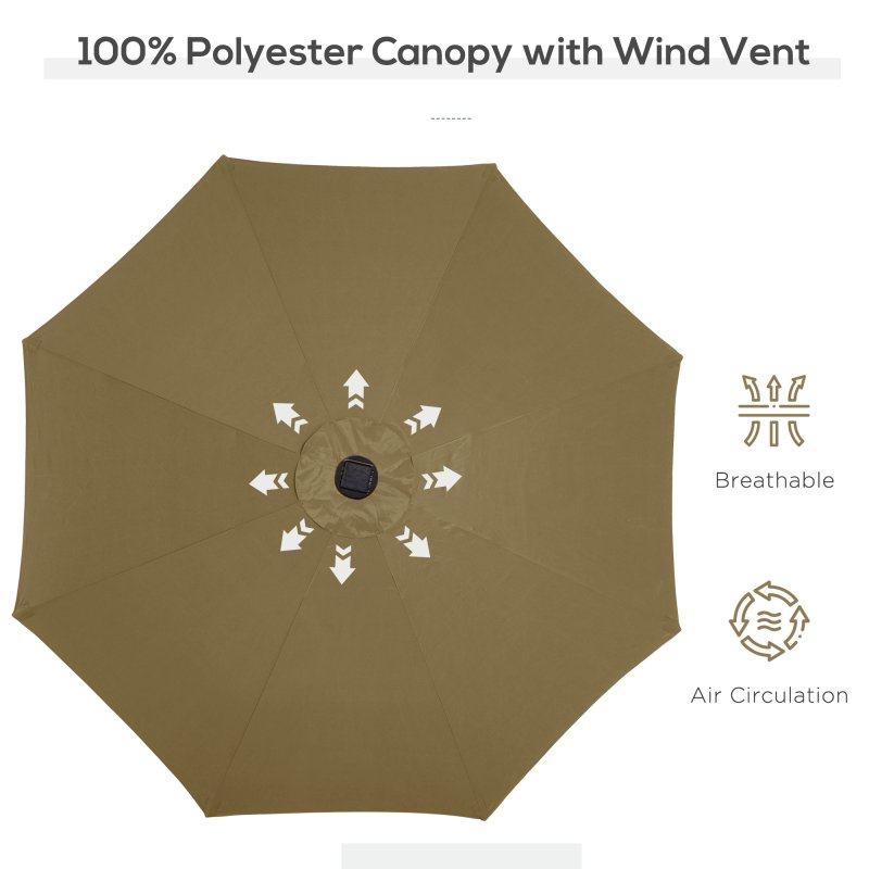 Outsunny 2.7m Patio Garden Umbrella Outdoor Parasol Outdoor Market Table Umbrella with Tilt Crank and 24 LEDs Lights (Brown)