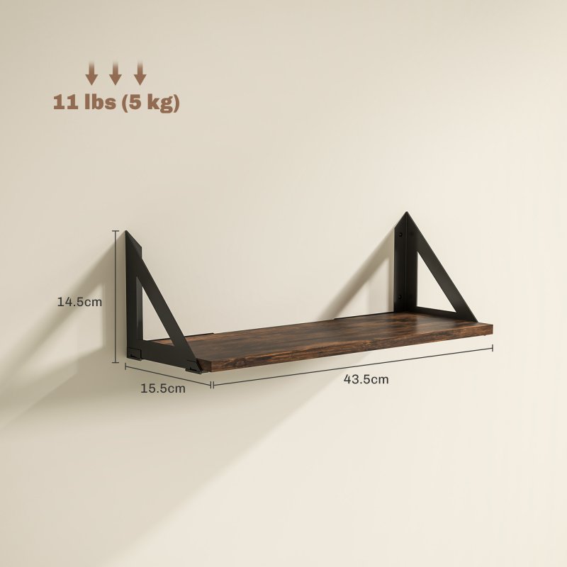 HOMCOM Set of 3 Wall Shelves, Vintage Wall Mounted Floating Shelves for Living Room, Entryway, Bedroom, Rustic Brown