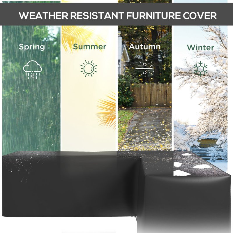Outsunny L-Shaped Garden Furniture Cover with PU Coating, 420D Oxford Fabric Rattan Corner Sofa Cover, Waterproof Anti-UV Dustproof Windproof, Black, 250 x 250 x 79cm