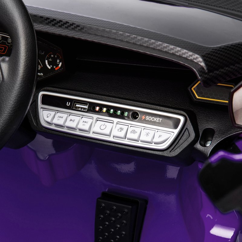 AIYAPLAY 12V Lamborghini Autentica Licensed Kids Electric Car with Butterfly Doors, Ride on Car with Remote Control, 4 Suspension Wheels, Soft Start, LED Lights, Music, Horn, Purple