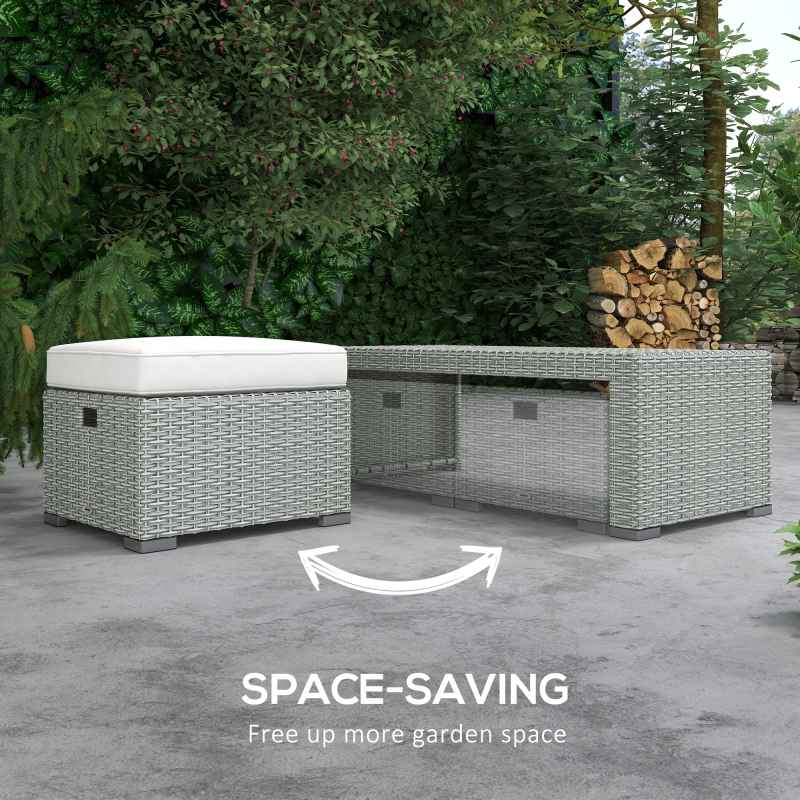 Outsunny Rattan Garden Furniture 7 Seater Sofa & Coffee Table Footstool Set Outdoor Patio Wicker Weave Reclining Chair Space-saving - Light Grey