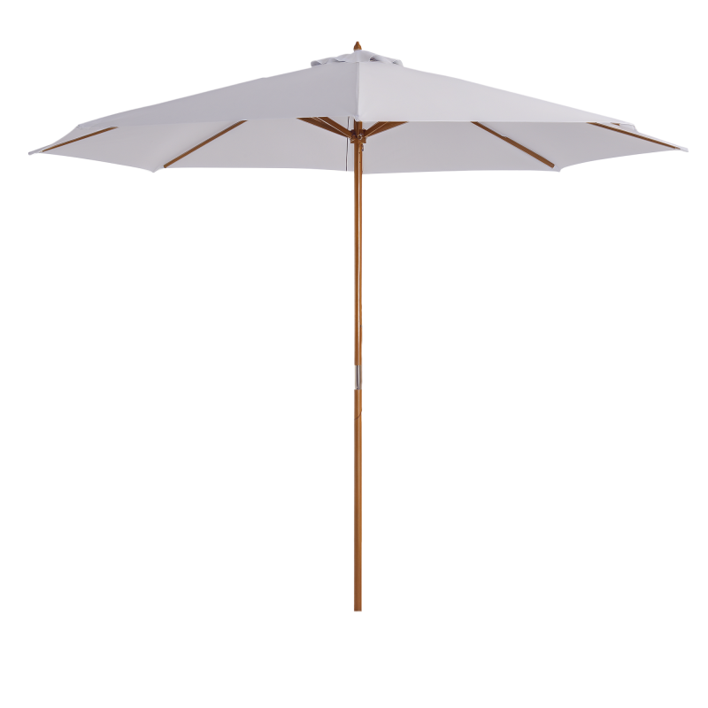 Outsunny 3(m) Garden Parasol, Pulley Operated Patio Umbrella, Wooden Parasol, Table Market Umbrella with Rope Pulley Mechanism and 8 Ribs, White