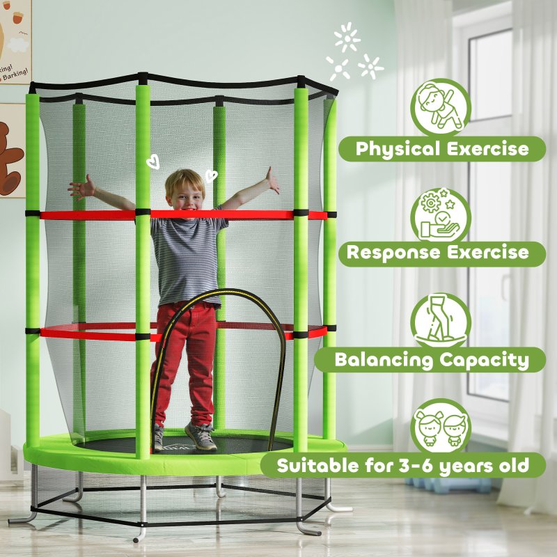 HOMCOM 4.6FT Kids Trampoline for Toddlers Outdoor Indoor w/ Enclosure Net, Steel Frame, for Ages 3-6 Years