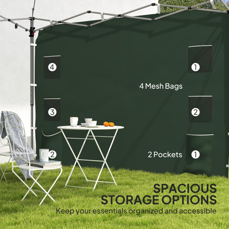 Outsunny Gazebo Side Panel, Canopy Sidewall Panel with 4 Mesh Bags and 2 Storage Pockets for 3 x 3 m Straight Leg Pop Up Gazebos, 1 Pack Sidewall Only, Green
