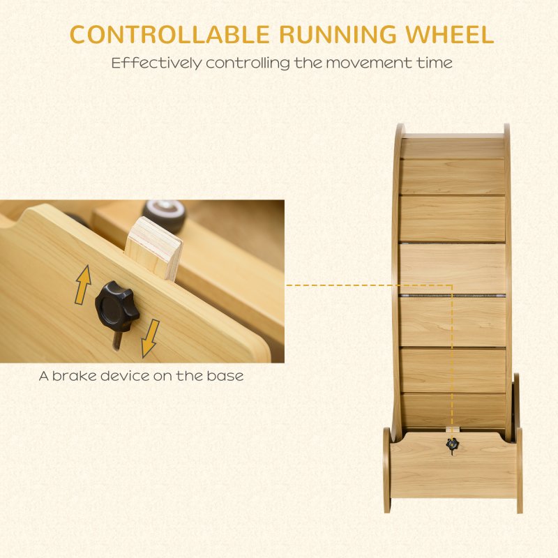 PawHut Cat Treadmill, Cat Exercise Wheel, 30 inch Kitten Running Wheel with Brake, Carpeted Runway for Exercise - Natural Wood Finish