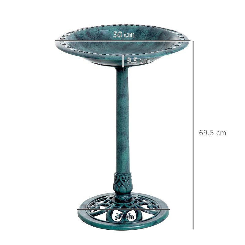 Outsunny 50cm Bird Bath for Garden, Outdoor Birdbath Stand, Decorative Bird Drinking Stand with Scallop-like Pattern, Time-Worn Finish, Green