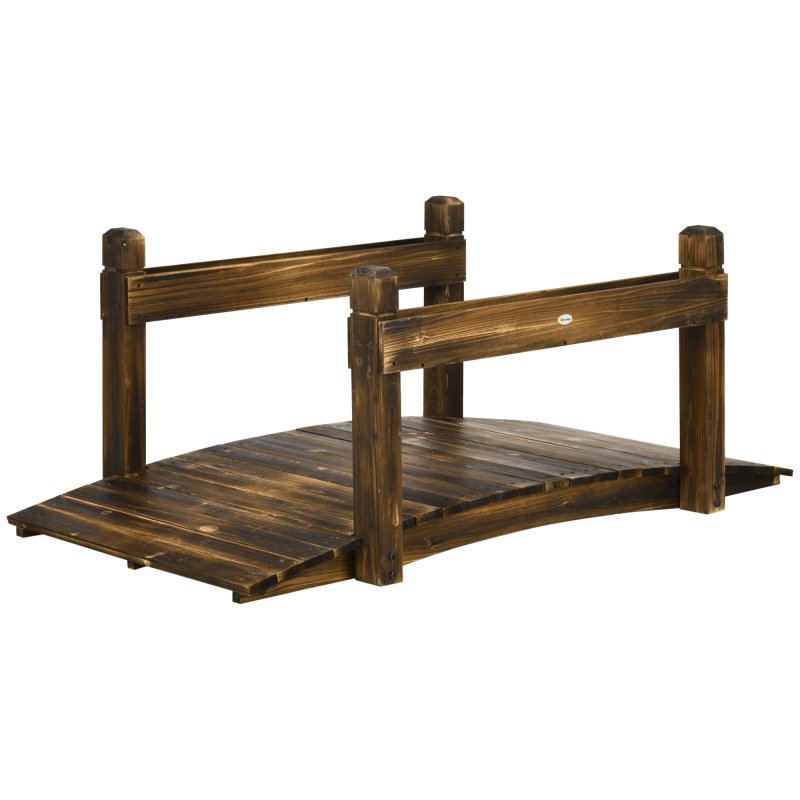 Outsunny 5FT Wooden Garden Bridge with Planters on Safety Railings, Stained Finish Arched Footbridge for Pond, Stream, Carbonized