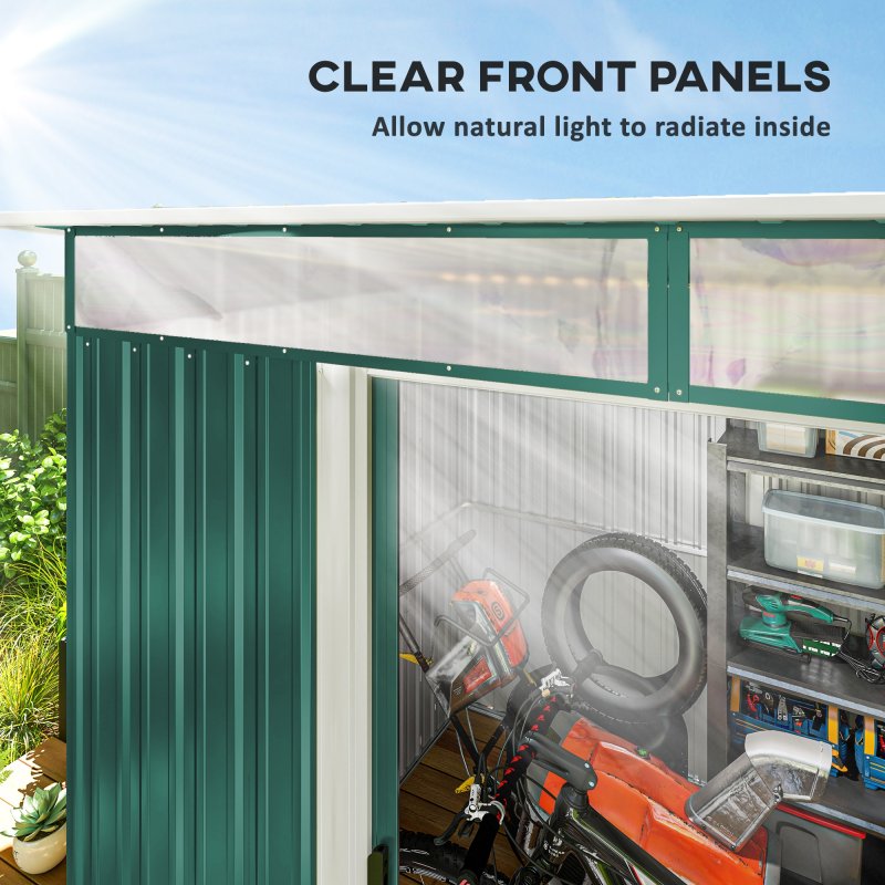 Outsunny 8.5 x 6ft Metal Shed with Lightsky Panels, Garden Storage Tool House with Double Doors for Garden, Patio and Lawn, Green