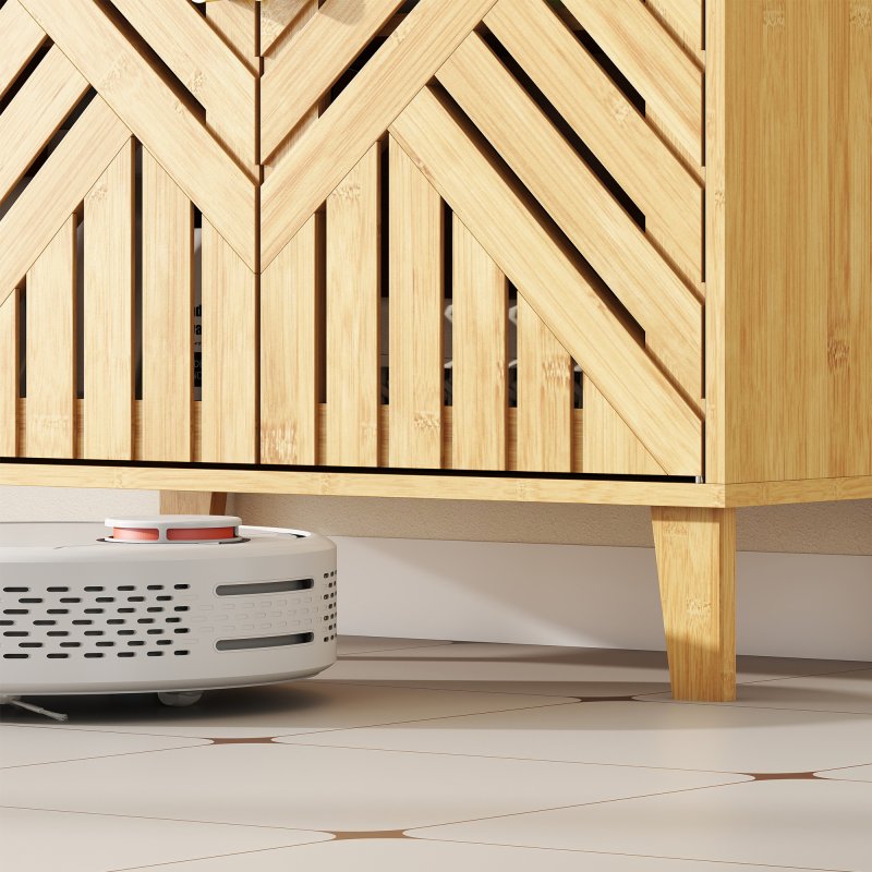 HOMCOM Under Sink Bathroom Cabinet, Bamboo Freestanding Under Sink Cabinet with Adjustable Shelf and Slat Doors for Basin without Pedestal, Natural