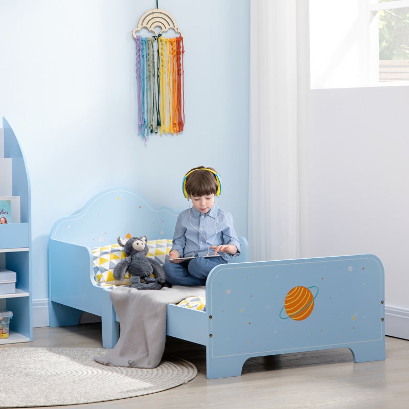 ZONEKIZ Kids Toddler Bed, Safety Rails, Kids Bedroom Furniture for Boys, Girls, Ages 3-6 Years, 143 x 74 x 59cm - Blue