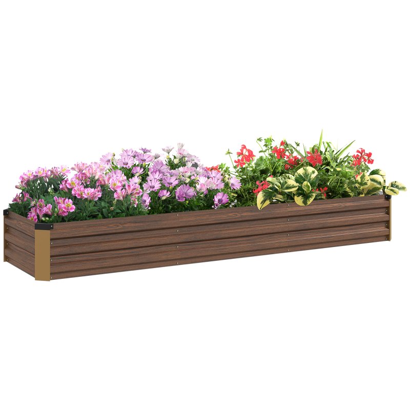 Outsunny Galvanised Raised Bed for Garden, Rectangular Outdoor Elevated Planter Box with Safety Edging and Open Bottom for Growing Flowers, Herbs and Vegetables, 240 x 60 cm, Dark Brown