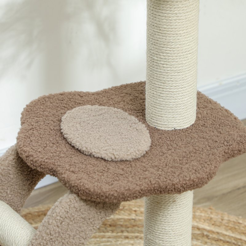 PawHut Cat Tree for Indoor Cats, 88cm Cat Tower with Sisal Scratching Post, Hanging Ball, Large Cat Perch, Stairs, Cat Activity Centre for Kitten, Brown