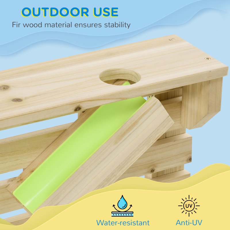 Outsunny water wall for kids outdoor Water and Sand play table with 18 Accessories, Wooden Outdoor Toys for Ages 3-7 Years