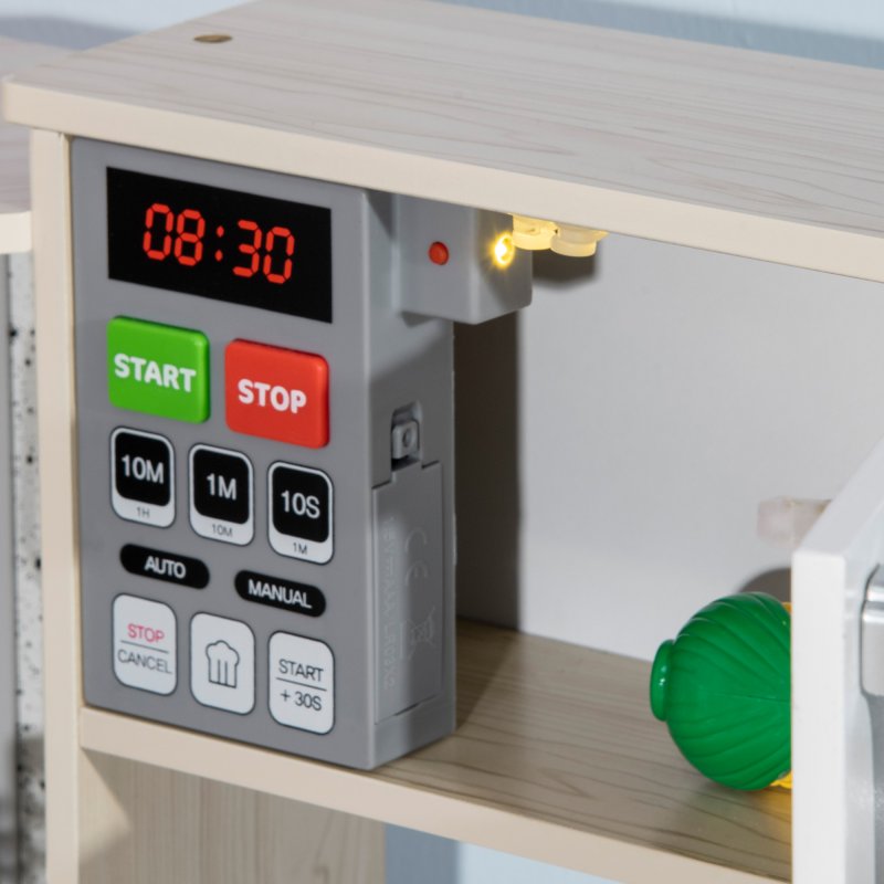 HOMCOM Kids Kitchen Playset Pretend Toy Kitchen w/ Role Play Accessories, Sound and Light Effects, Phone, Storage Space