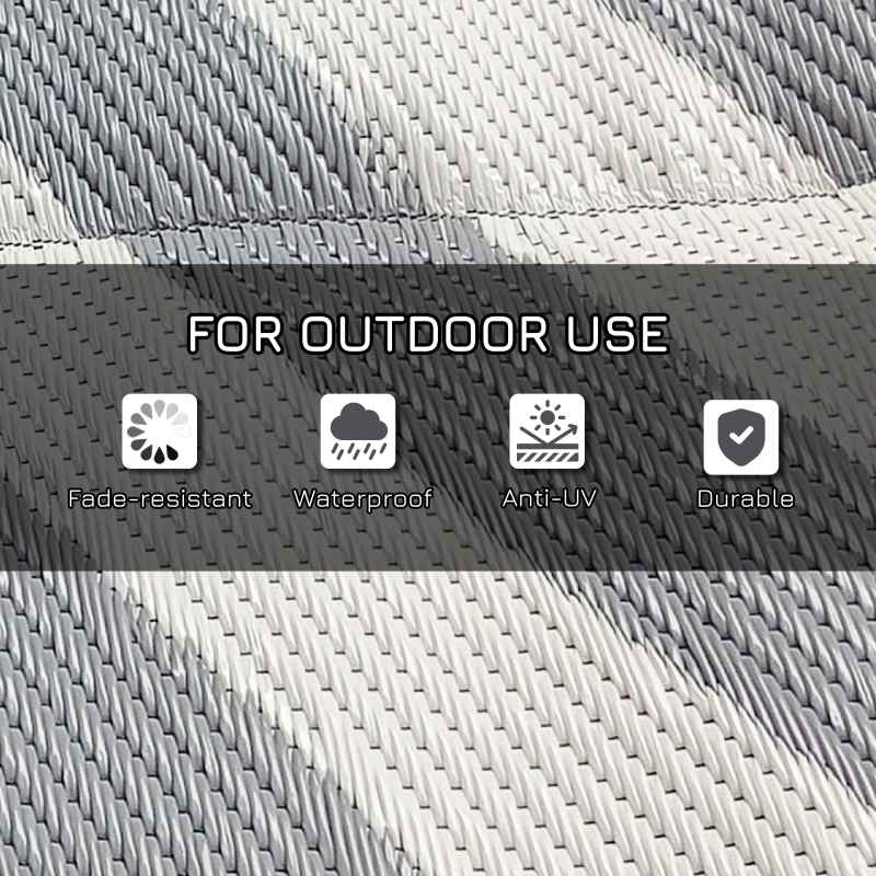 Outsunny Reversible Outdoor Rug with Carry Bag, Waterproof Plastic Straw Mat for Garden, Deck, RV, Picnic, Beach, Camping, 182 x 274cm, Grey and Cream