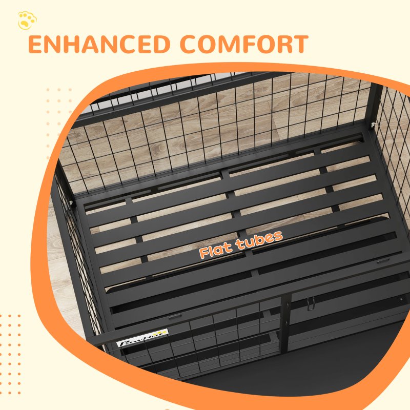 PawHut 36" Heavy Duty Dog Crate with Bowl Holder, Dog Cage on Wheels with Removable Tray, Openable Top, Detachable Door, Indoor Outdoor Use, for Medium and Large Dogs - Black