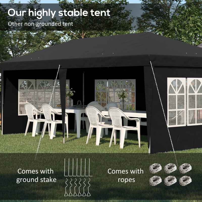 Outsunny 3 x 6m Garden Pop Up Gazebo, Height Adjustable Marquee Party Tent with Sidewalls, Storage Bag, Black