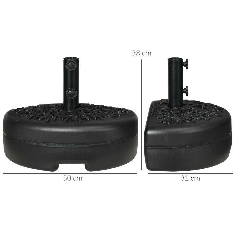 Outsunny Half Round Umbrella Base, Half Patio Parasol Stand Holder for Deck, Garden, 18 kg Capacity Water or 21 kg Capacity Sand, Fit 3.8 cm or 4.8 cm Pole, Black
