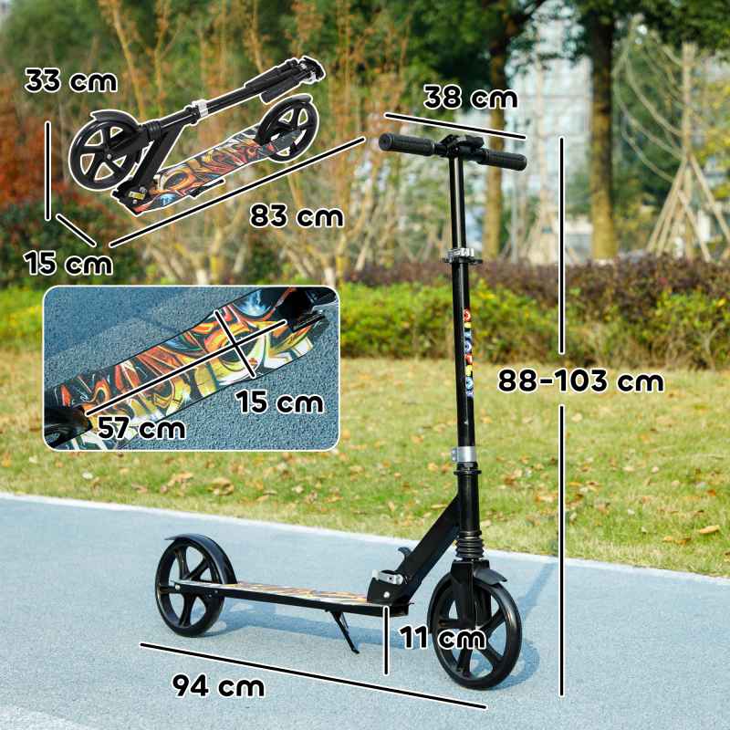 AIYAPLAY Kids Scooter, Foldable Kick Scooter with Adjustable Handlebar, 200mm Big Wheel, Rear Fender Brake, Gift for Ages 6-12 Years, Boys and Girls, Black