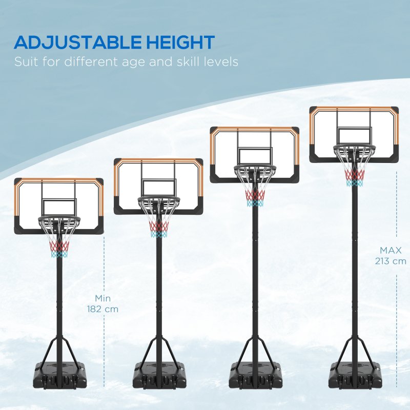 SPORTNOW Height Adjustable Basketball Hoop and Stand, Freestanding Basketball Stand, Net, System with Wheels, Enlarged Base, P Backboard for teenager, 1.82-2.13(m) - Black