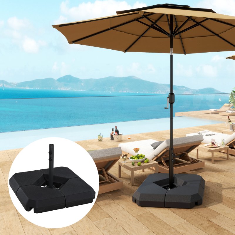 Outsunny 4PCs Fillable Parasol Base Weights with Steel Cross Base, HDPE Garden Umbrella Stand 60L Water or 72kg Sand Filled Weights Plastic Black