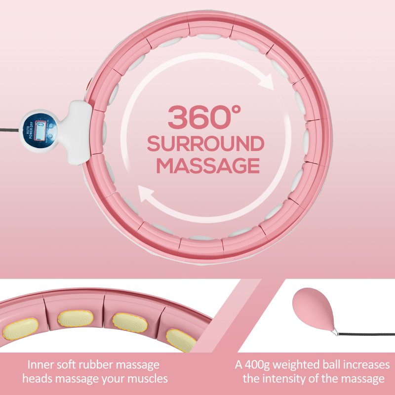 SPORTNOW Smart Weighted Hula Hoop for Adults, Hula Ring with 16 Detachable Knots, 360?? Auto-Rotating Ball and Digital Counter, Massage Hula Circle For Weight Loss, Pink