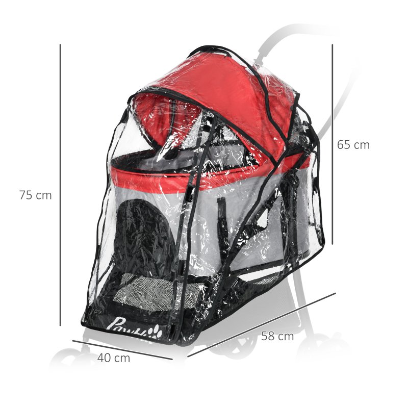 PawHut Dog Pram Rain Cover, Cover for Dog Stroller Buggy, with Front, Rear Entry