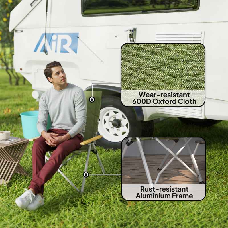 Outsunny Portable Camping Chair for Adults, High Back Folding Chair with Padded Seat and Carry Bag, Outdoor Recliner for Hiking, Fishing, Beach and Picnic, Green