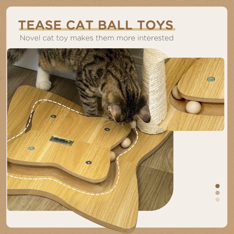 PawHut Cat Tree for Indoor Cats, Cat Scratching Post with Bed, Toy Ball, 53.5 x 53.5 x 90cm - Beige