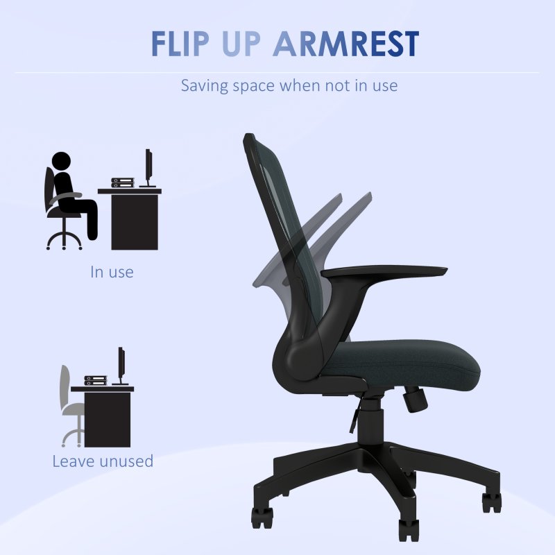 Vinsetto Mesh Office Chair, Ergonomic Computer Desk Chair with Flip-up Armrest, Lumbar Back Support, Adjustable Height, Swivel Wheels, Charcoal Grey