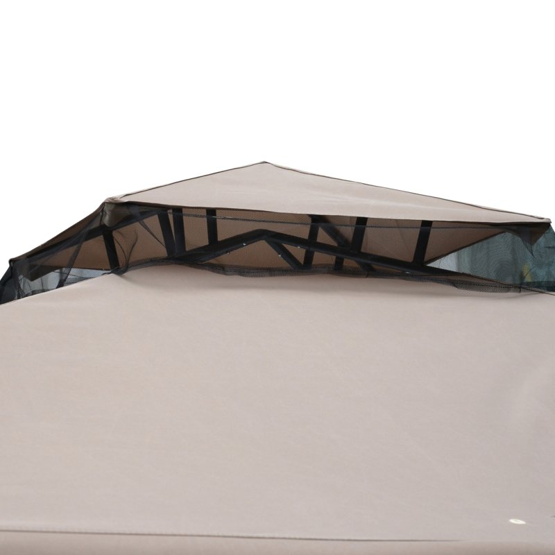 Outsunny 3 x 3 m Metal Gazebo, Garden Pavillion, Double Roof Outdoor Canopy Shelter with Mesh Sidewalls, Taupe